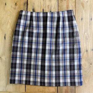JG Hook 100% Wool Plaid Mini Skirt Brown Blue‎ Excellent